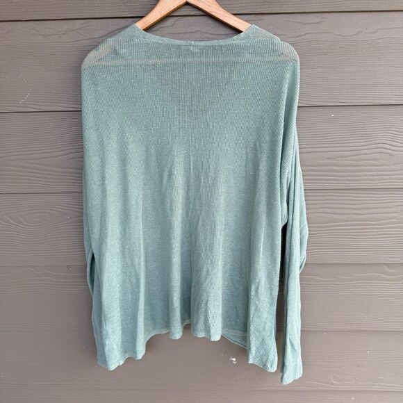Eileen Fisher Green V-Neck Sweater Lightweight Knit - Picture 5 of 5